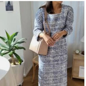 Elegant Blue Tweed Dress